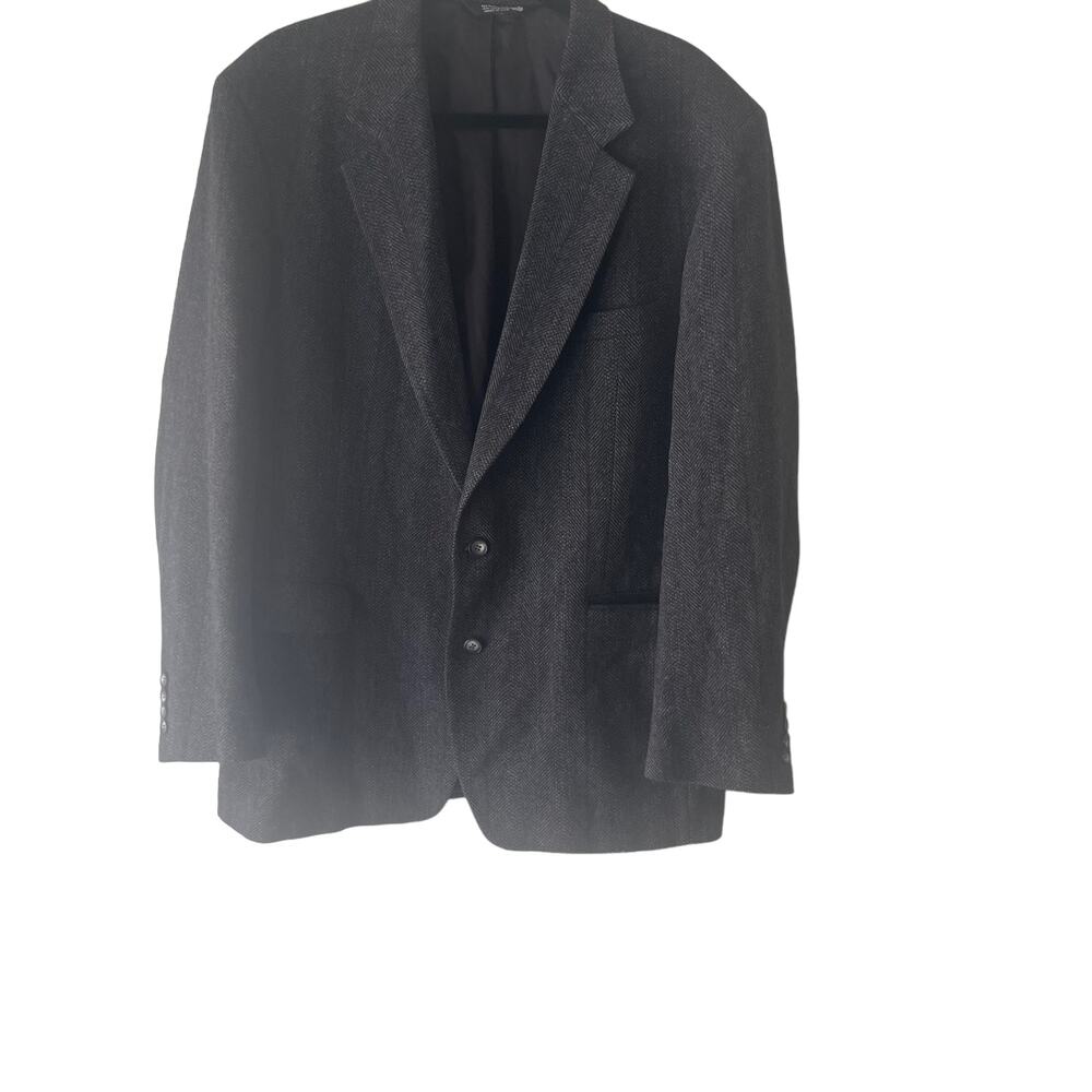 John Alexander Men's Size 44 Herringtonbone Pure Wool‎ Grey 2 Button Blazer
